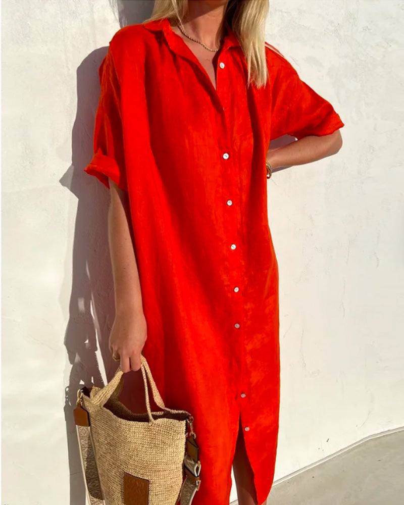 jurk voor dames – Gessina | Zomerse Katoenen Midi Blousejurk