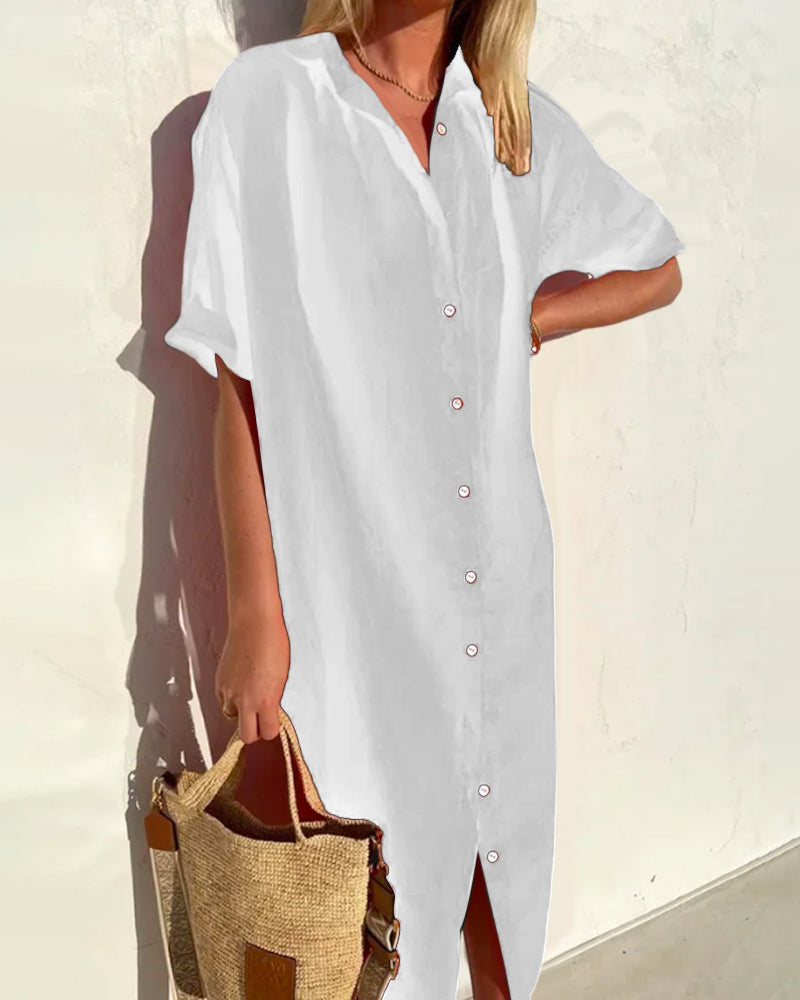 jurk voor dames – Gessina | Zomerse Katoenen Midi Blousejurk
