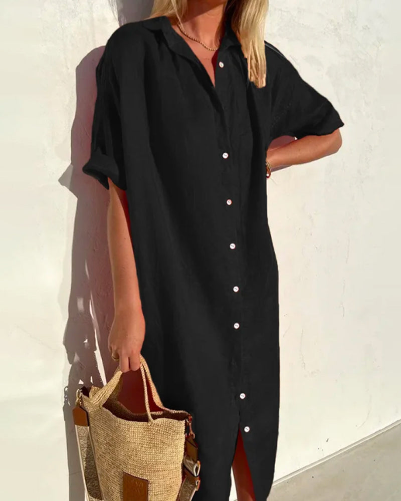 jurk voor dames – Gessina | Zomerse Katoenen Midi Blousejurk