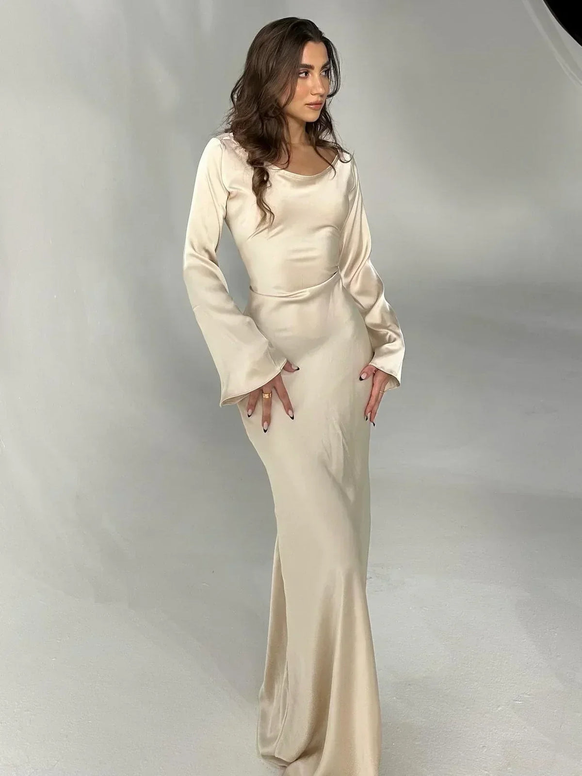 Hera | Nette effen jurk lange mouwen - Fashion Lab