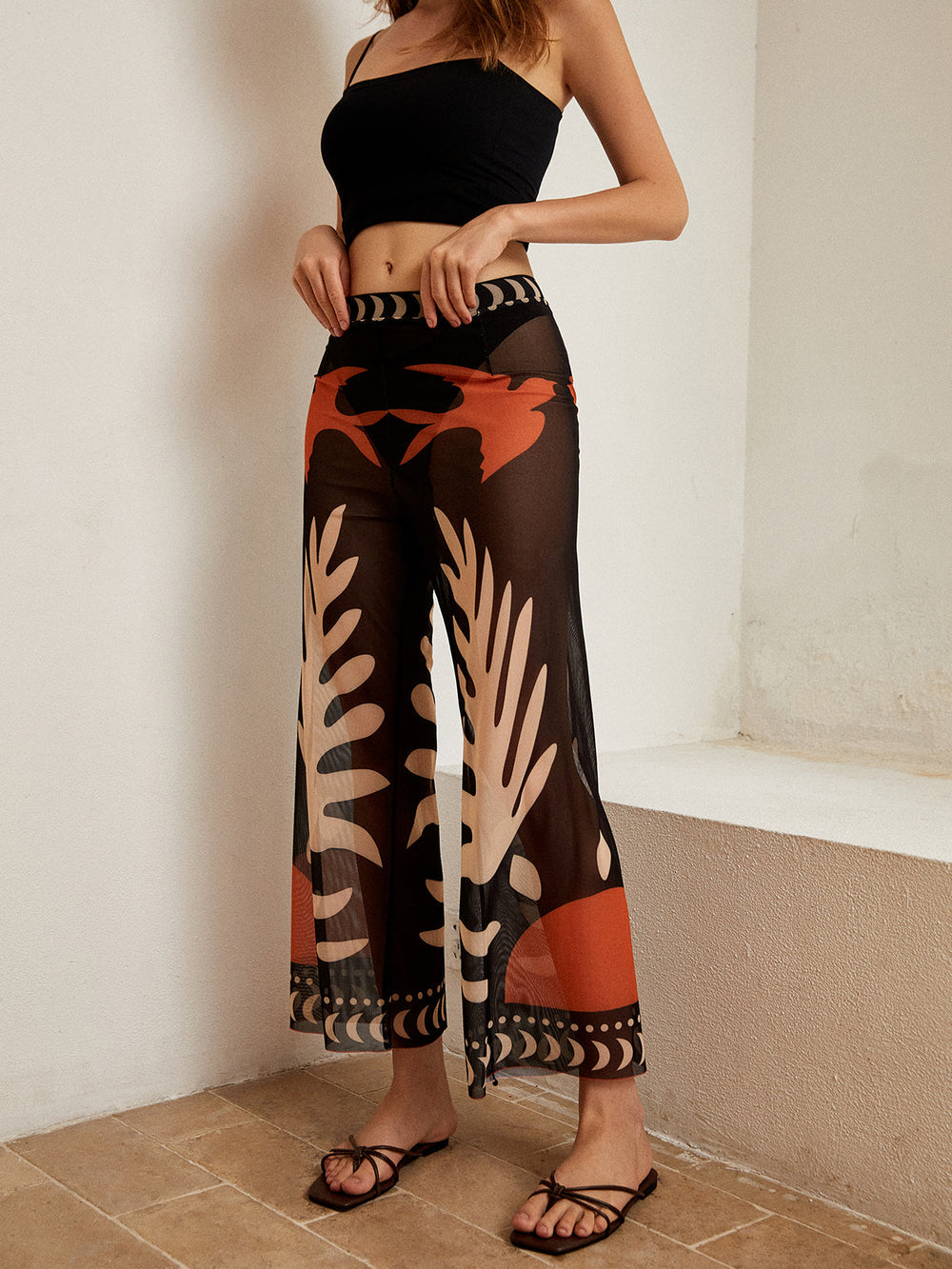 broek voor dames – Karina | Vogelprint Transparante Mesh Broek