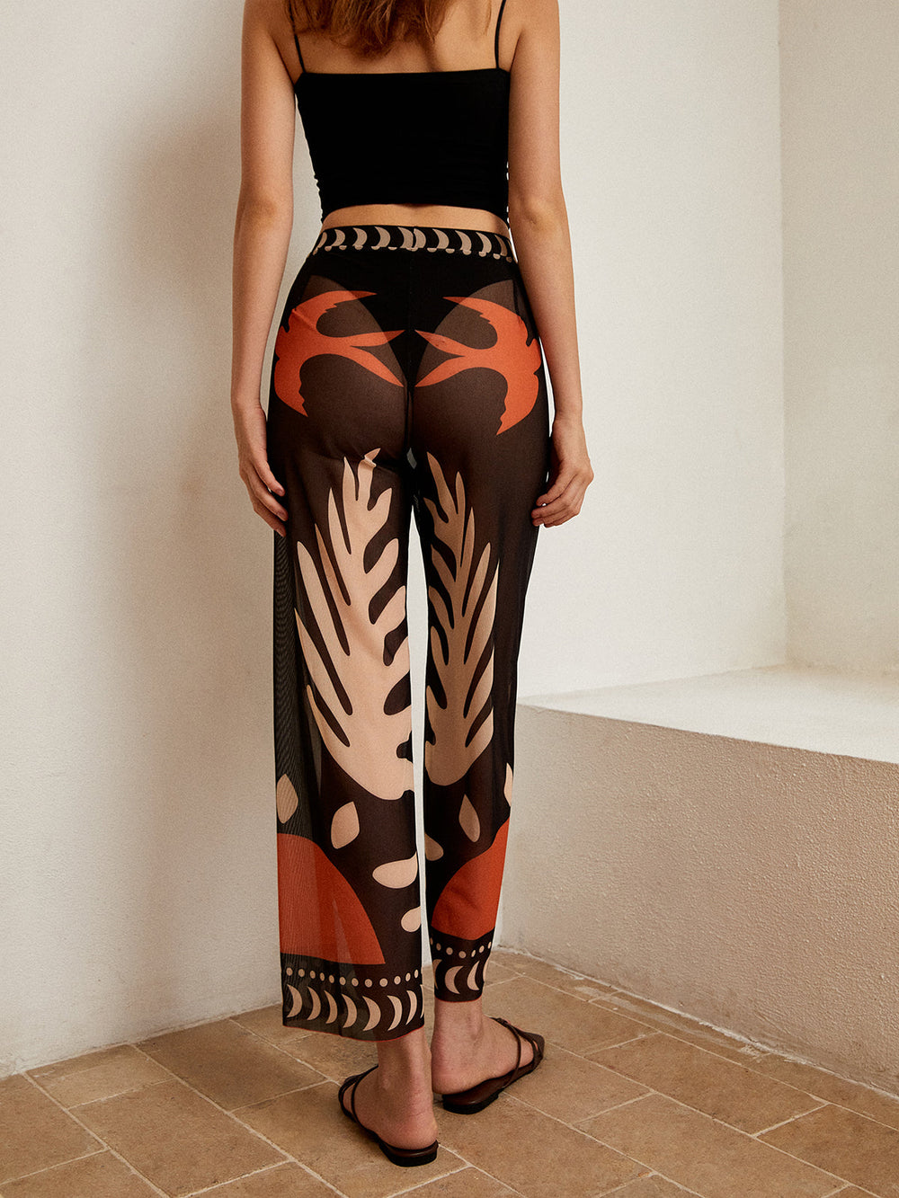 broek voor dames – Karina | Vogelprint Transparante Mesh Broek