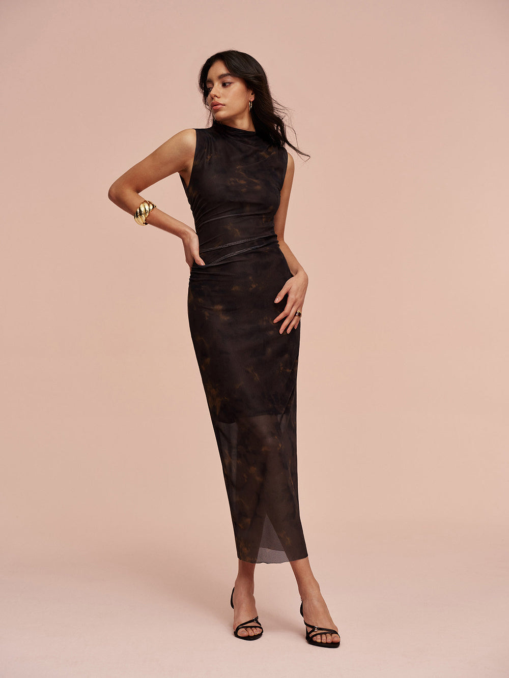 jurk voor dames – Kasani | Jersey Gevoerde Mouwloze Mesh Jurk