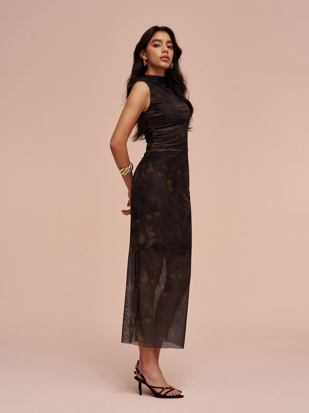 jurk voor dames – Kasani | Jersey Gevoerde Mouwloze Mesh Jurk