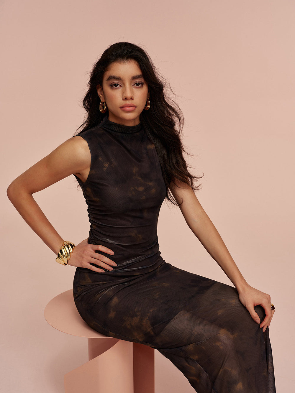 jurk voor dames – Kasani | Jersey Gevoerde Mouwloze Mesh Jurk