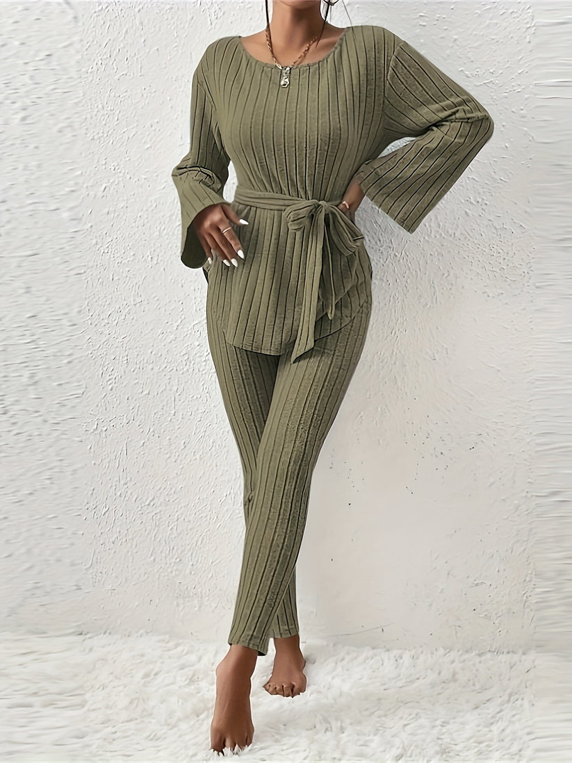 set voor dames – Kianna | Stijlvolle Geribbelde Tweedelige Set
