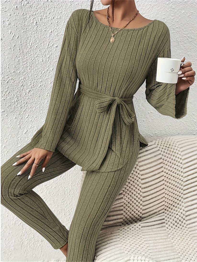 set voor dames – Kianna | Stijlvolle Geribbelde Tweedelige Set