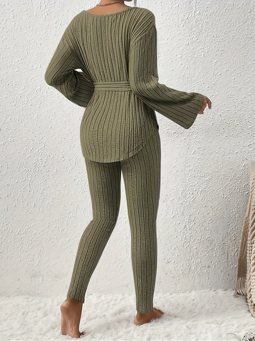 set voor dames – Kianna | Stijlvolle Geribbelde Tweedelige Set