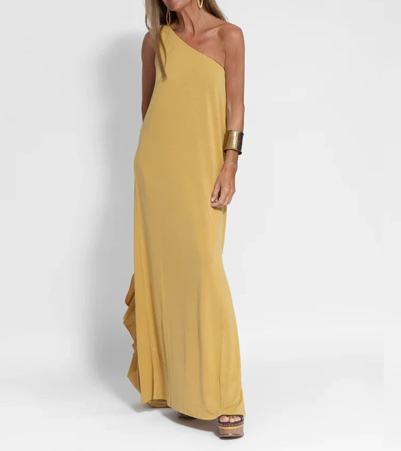 Klaris | Chique Maxi Jurk Met Één Schouder - Fashion Lab