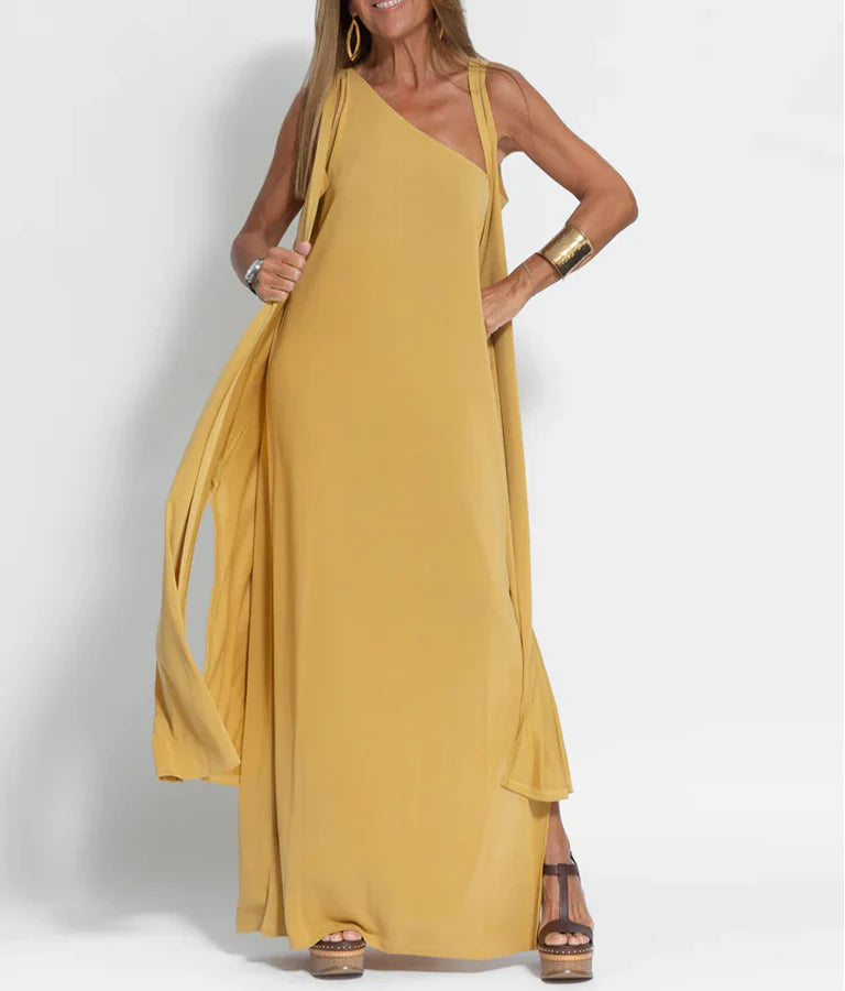 Klaris | Chique Maxi Jurk Met Één Schouder - Fashion Lab