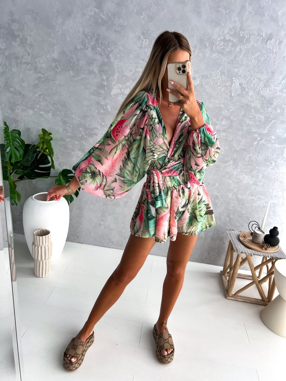 Irene | Chiffon Playsuit met Tropische Print - Fashion Lab
