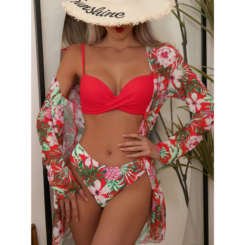 set voor dames β Lapina | Drie Delige Bikini Set Met Bloemenprint