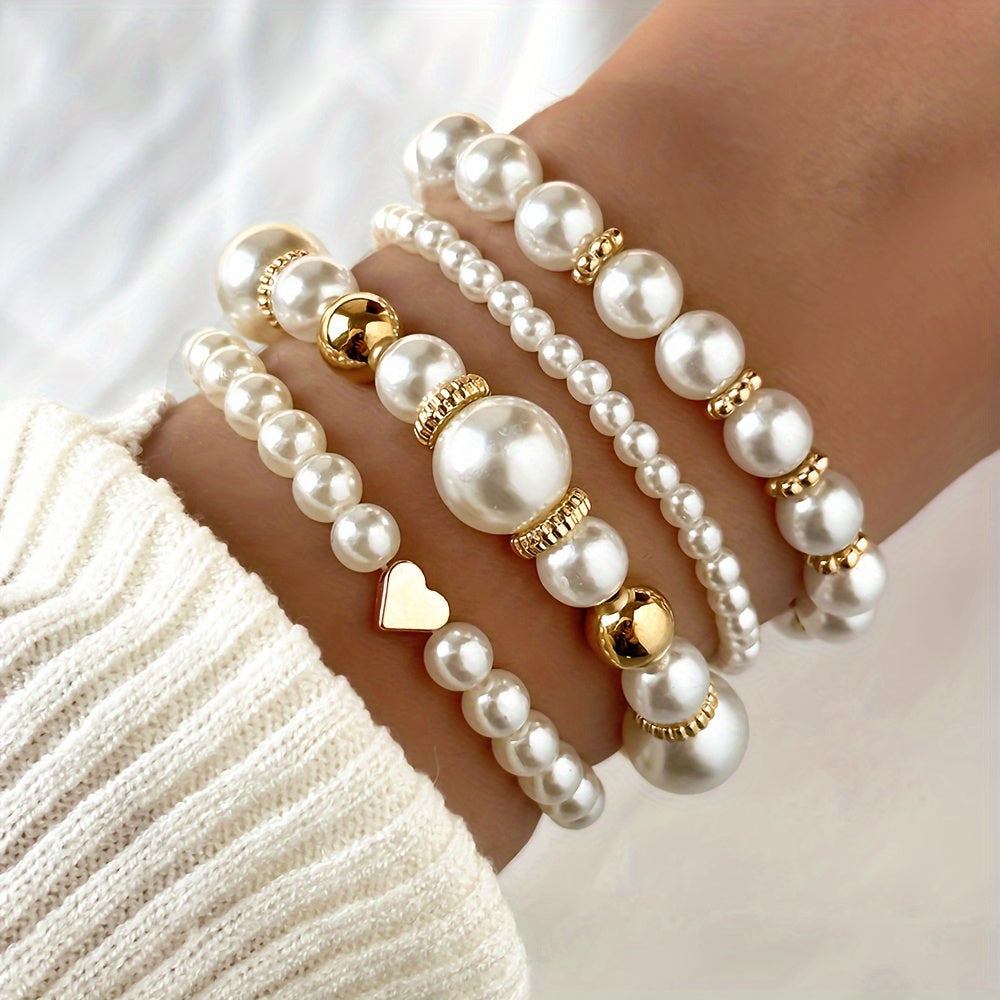 Mich | Stijlvolle Set van 4 Armbanden met Kunstparels - Fashion Lab