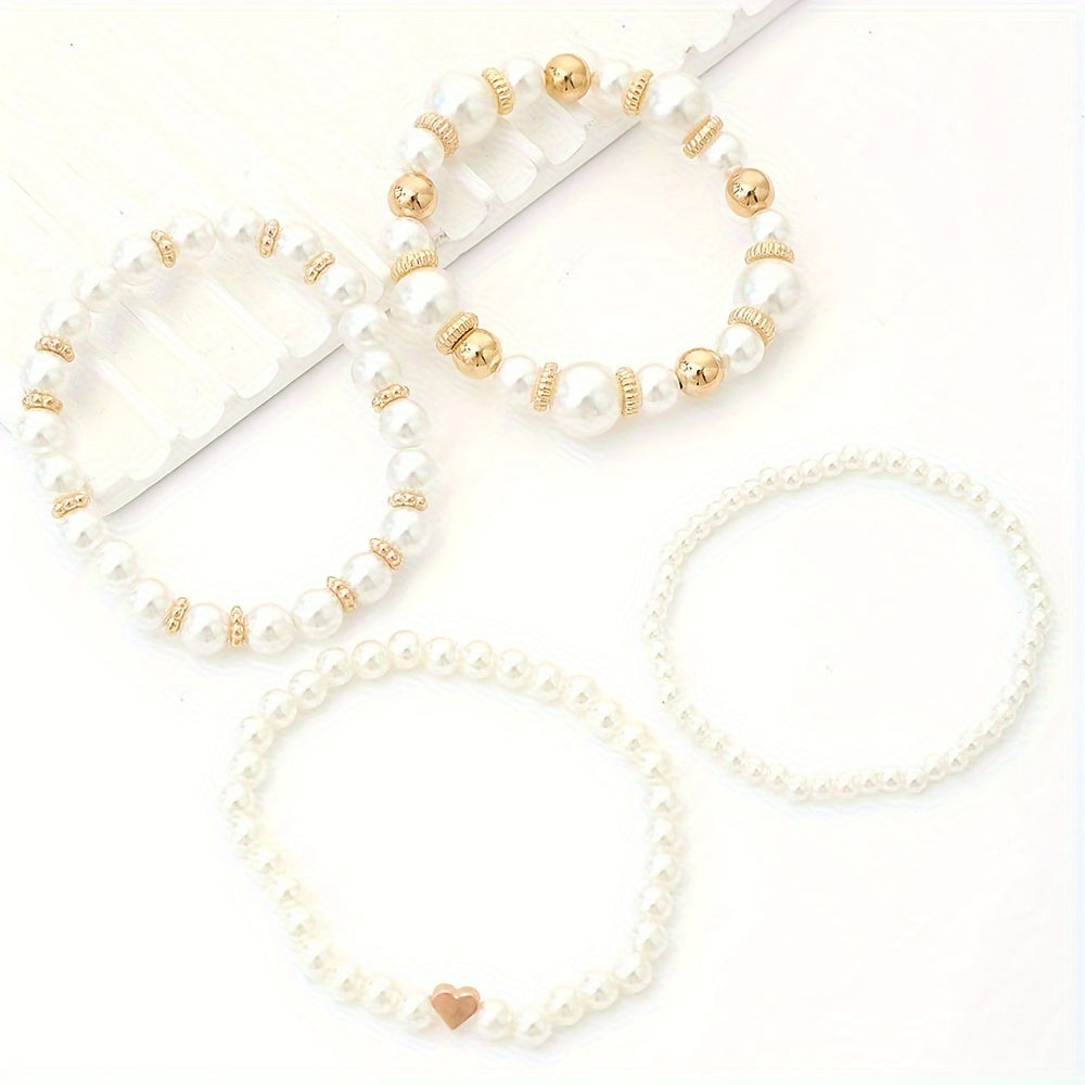 Mich | Stijlvolle Set van 4 Armbanden met Kunstparels - Fashion Lab