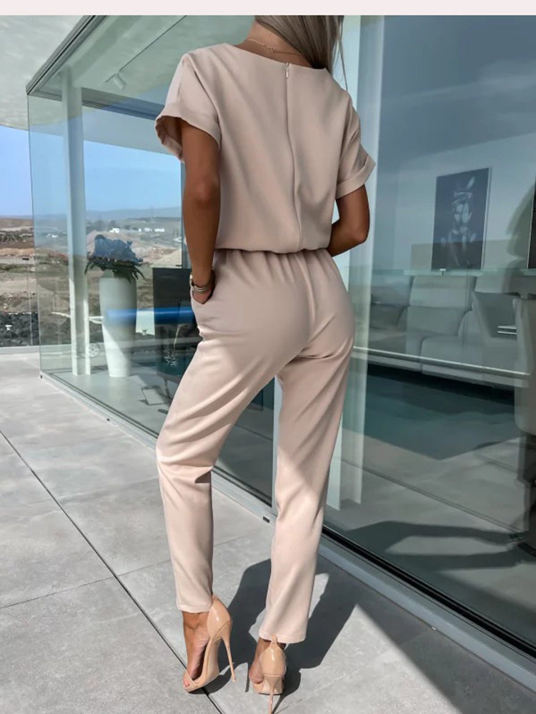 set voor dames โ Monique | Jumpsuit Met Korte Mouwen En Ceintuur