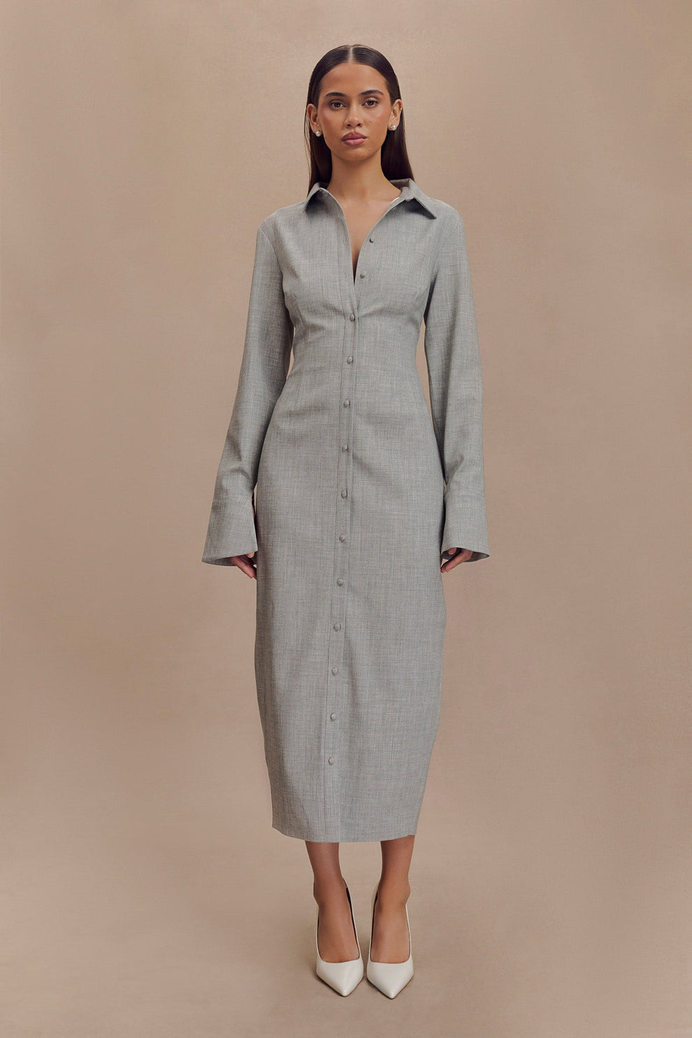 Jurk voor dames โ Nisa | Getailleerde Shirt Midi Jurk