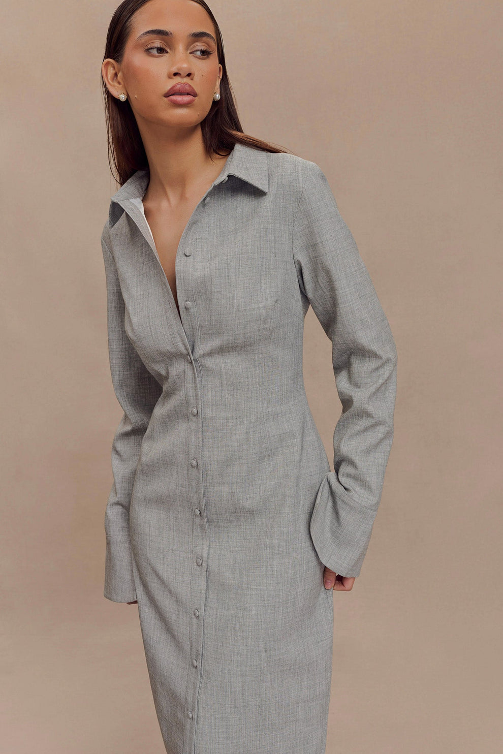 Jurk voor dames โ Nisa | Getailleerde Shirt Midi Jurk