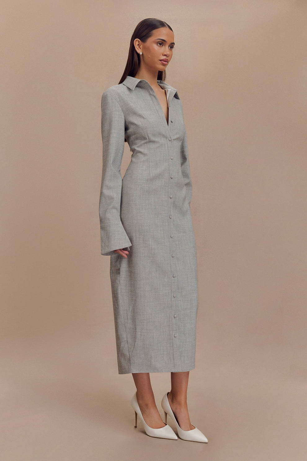 Jurk voor dames โ Nisa | Getailleerde Shirt Midi Jurk