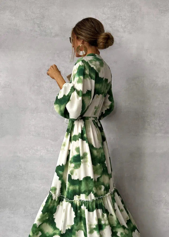 Odette | Groene Maxi Jurk Lange Mouwen - Fashion Lab