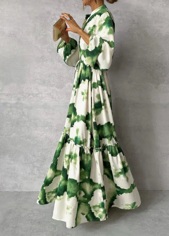 Odette | Groene Maxi Jurk Lange Mouwen - Fashion Lab