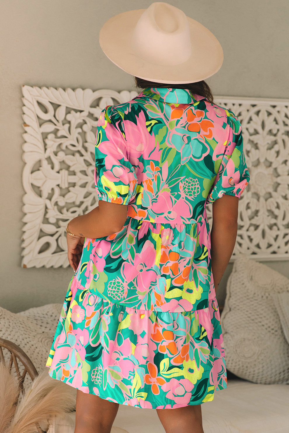 Paloma | Jurk Met Bloemen En Pofmouwen - Fashion Lab