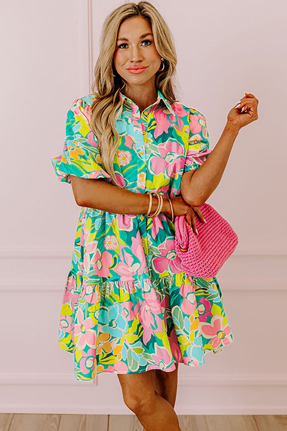 Paloma | Jurk Met Bloemen En Pofmouwen - Fashion Lab