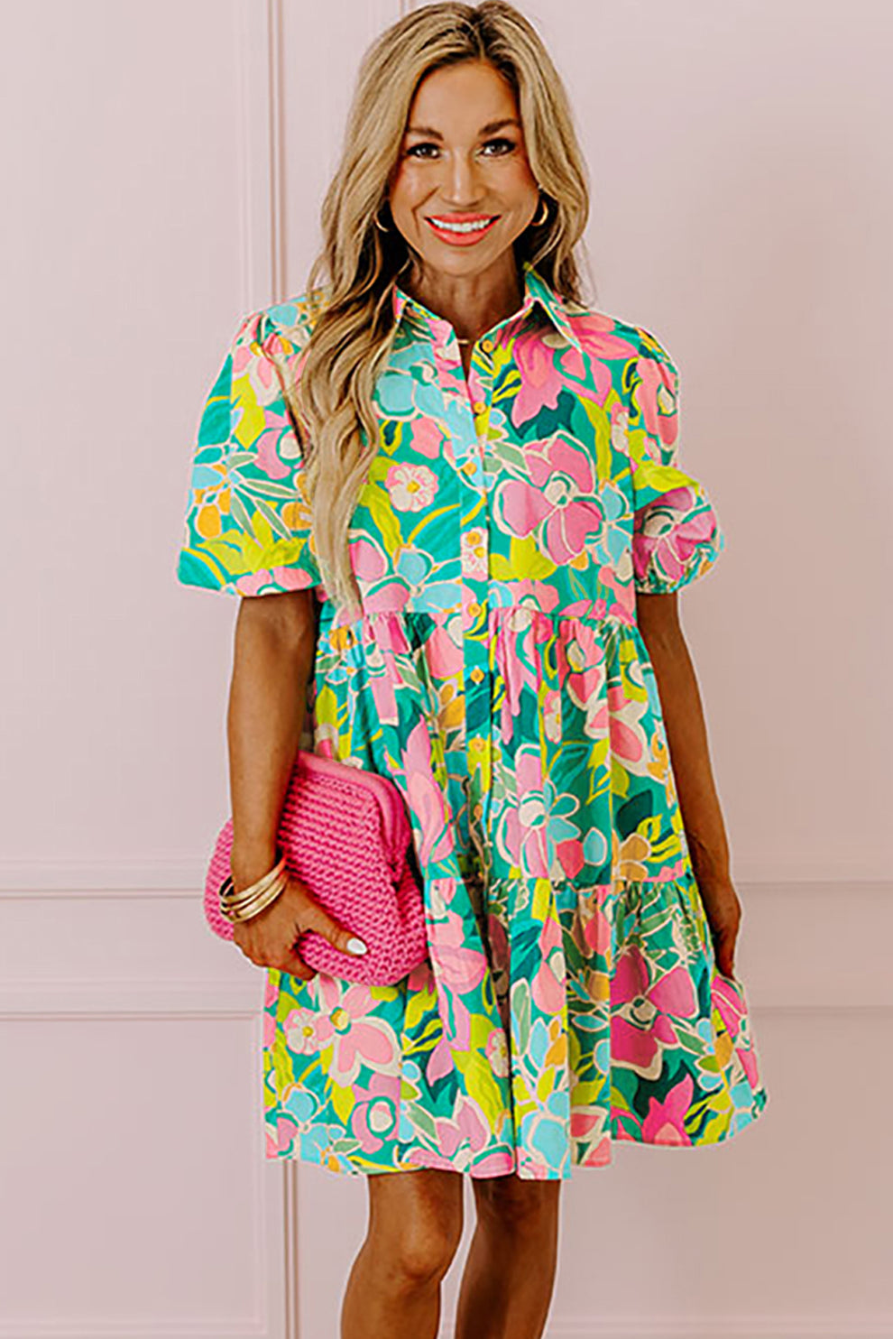 Paloma | Jurk Met Bloemen En Pofmouwen - Fashion Lab
