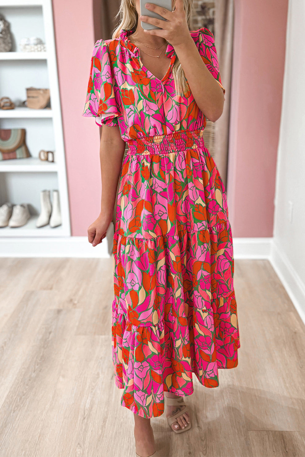 Pamela | Maxi Jurk Met Bloemenprint En Korte Mouwen - Fashion Lab