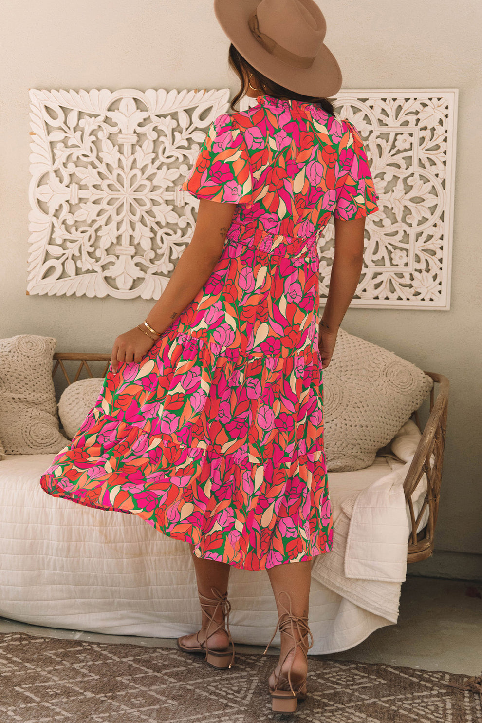 Pamela | Maxi Jurk Met Bloemenprint En Korte Mouwen - Fashion Lab