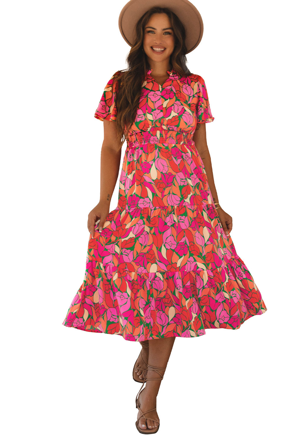 Pamela | Maxi Jurk Met Bloemenprint En Korte Mouwen - Fashion Lab