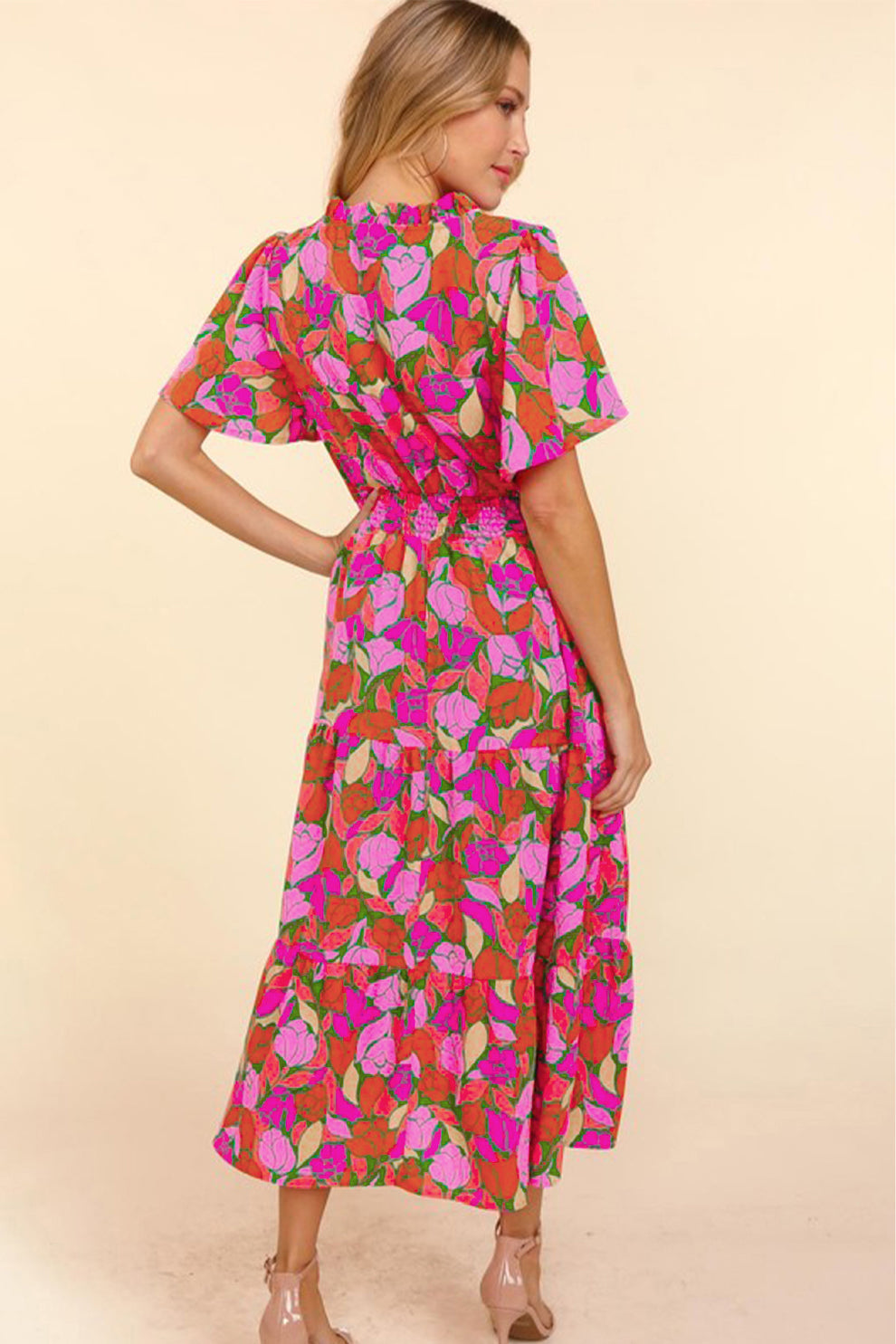 Pamela | Maxi Jurk Met Bloemenprint En Korte Mouwen - Fashion Lab