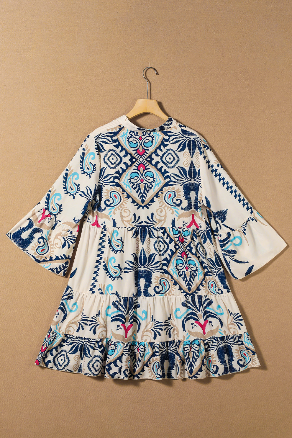 Pandora | Tribal Print Armband Mouw Knoop Mini Jurk - Fashion Lab