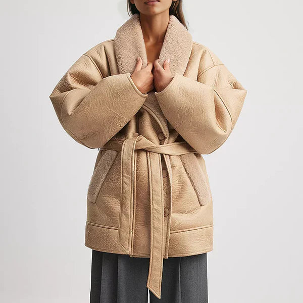 Raquel | Kunstleren Jack Met Sherpa-Voering En Riem - Fashion Lab