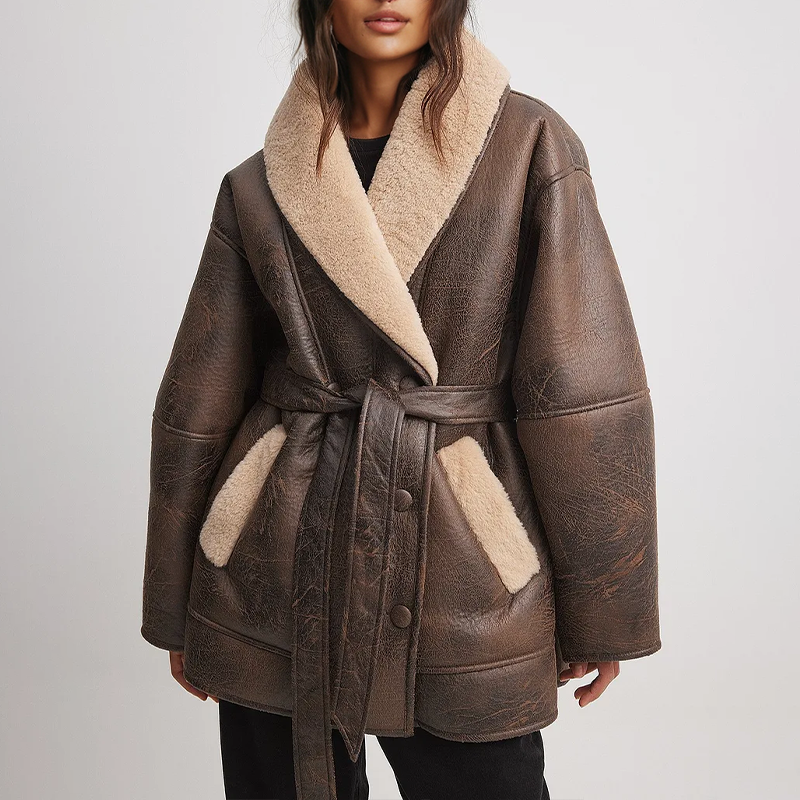 Raquel | Kunstleren Jack Met Sherpa-Voering En Riem - Fashion Lab