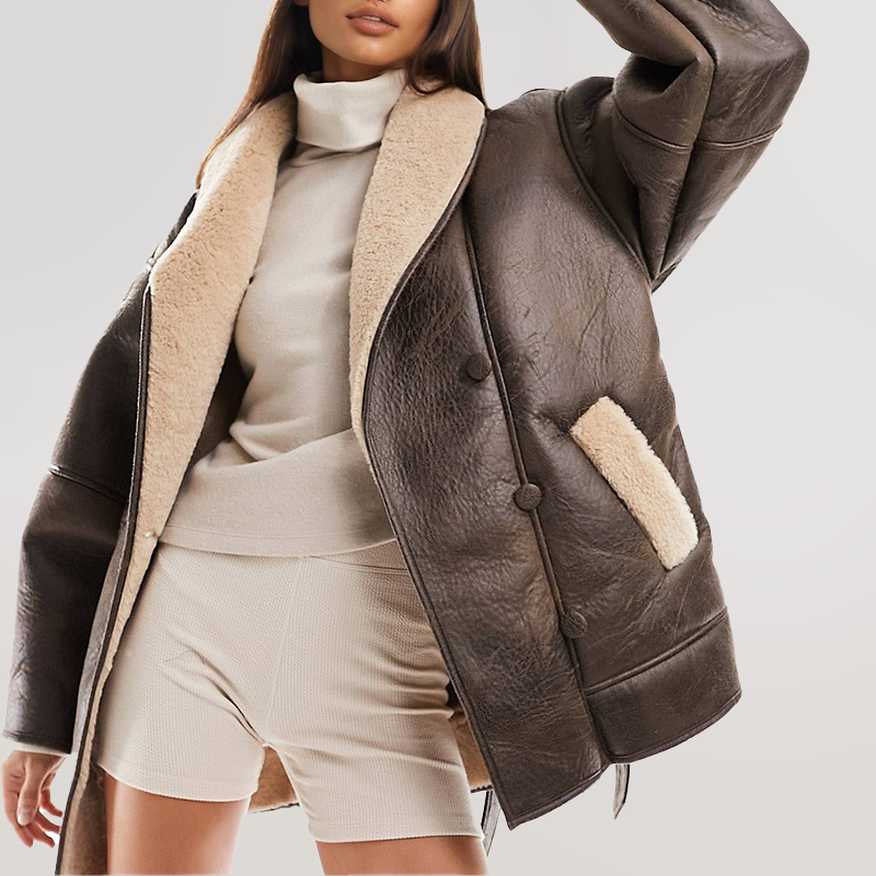 Raquel | Kunstleren Jack Met Sherpa-Voering En Riem - Fashion Lab