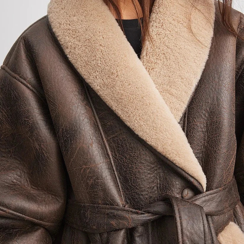 Raquel | Kunstleren Jack Met Sherpa-Voering En Riem - Fashion Lab