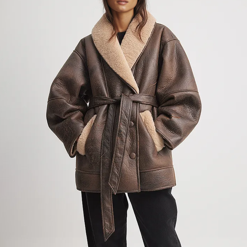 Raquel | Kunstleren Jack Met Sherpa-Voering En Riem - Fashion Lab