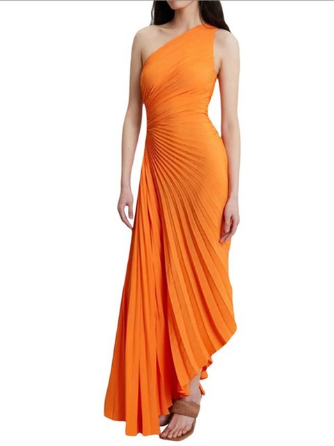 Jurk voor dames – Riza | Geplooide Maxi Jurk Met Één Schouder