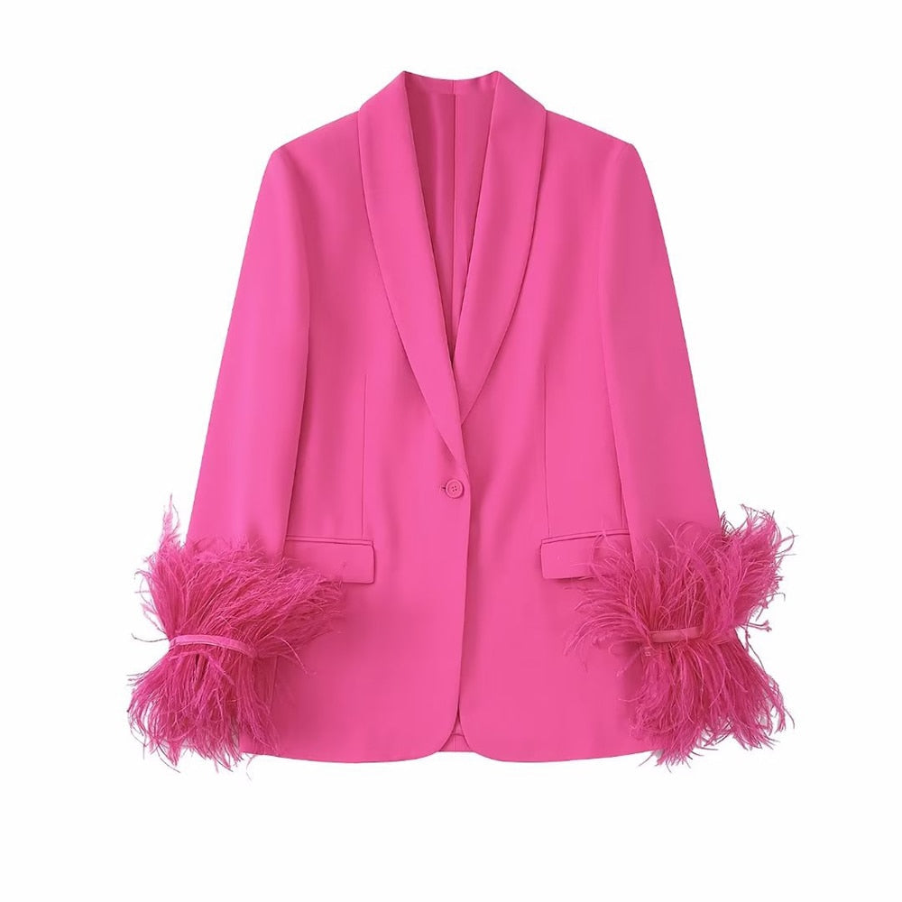 Vivien | Roze pak met veren - Fashion Lab