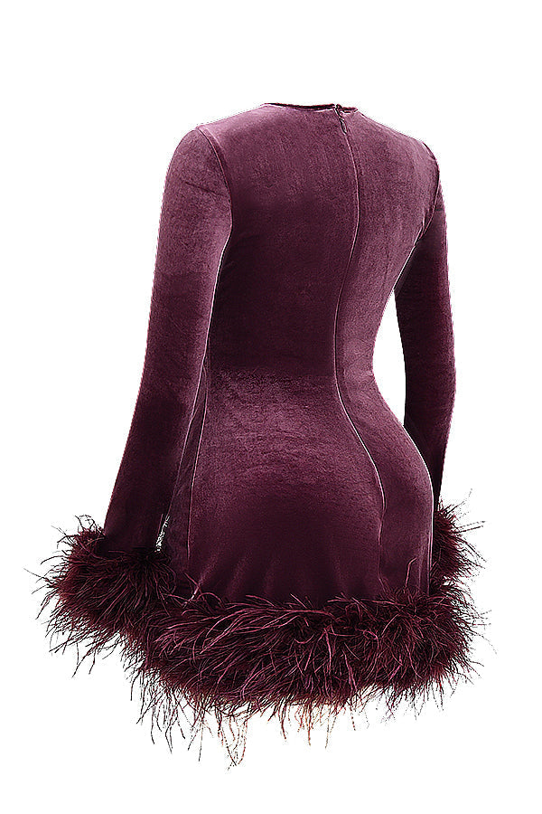 Leony | Fluwelen Mini-Jurk met Veren - Fashion Lab