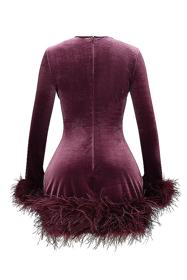 Leony | Fluwelen Mini-Jurk met Veren - Fashion Lab