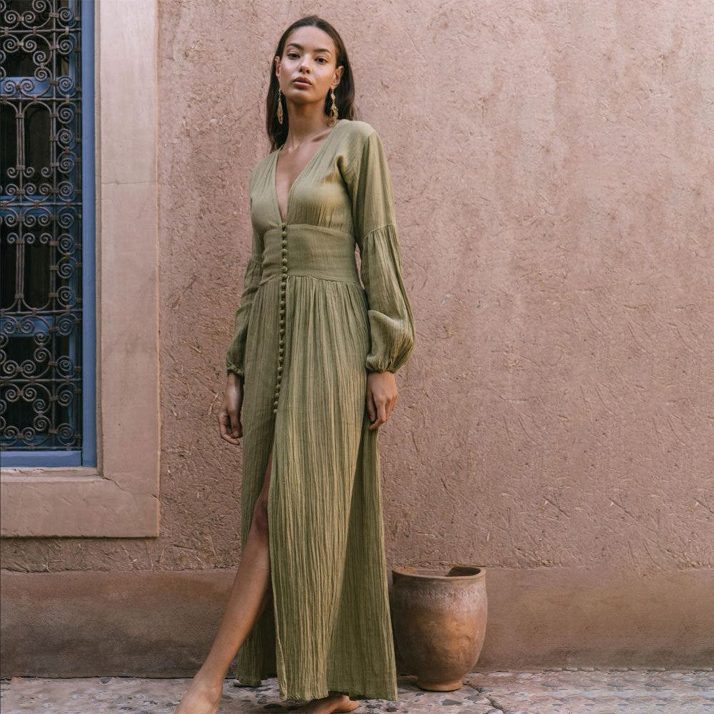 Jurk voor dames – Sierra | Lange Boho V-hals Maxi Jurk
