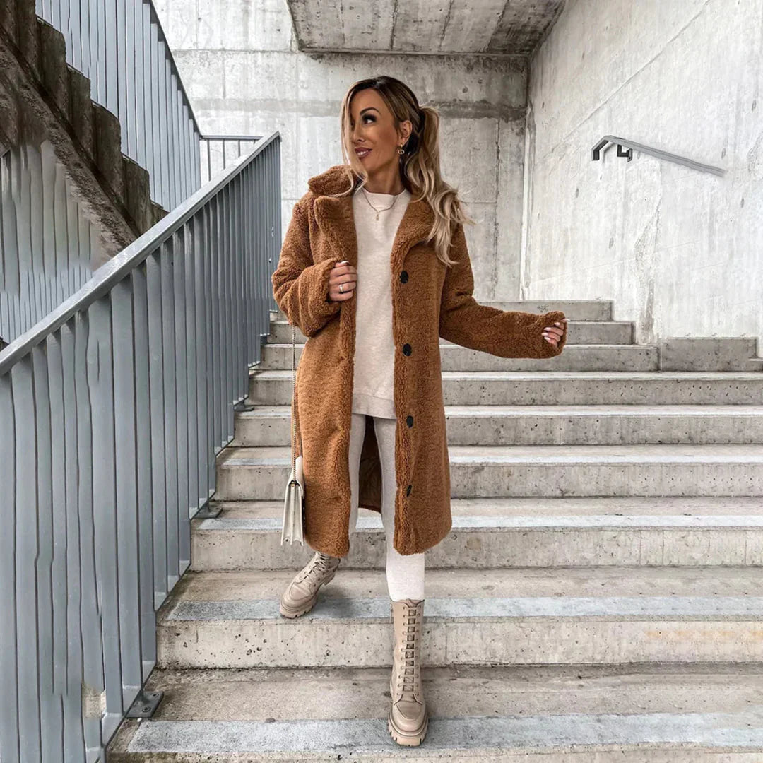 Vivian | Lange teddy jas voor dames - Fashion Lab