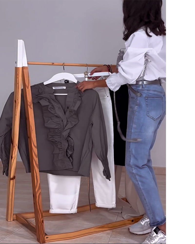 Blouse voor dames – Thalia | Geplooide Blouses Met Opstaande Kraag
