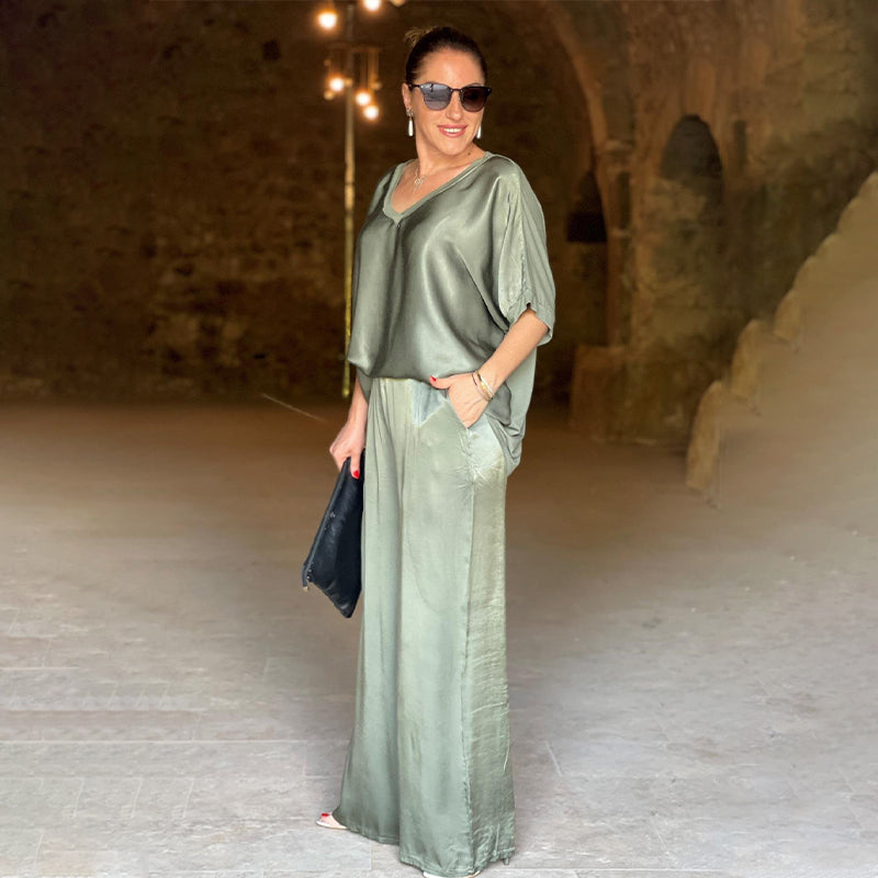 Set voor dames – Tyrell | Elegante Oversized Tweedelige Set Met V-Hals