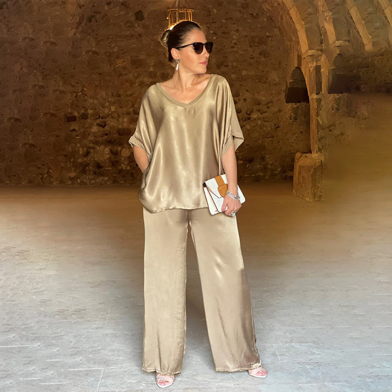 Set voor dames – Tyrell | Elegante Oversized Tweedelige Set Met V-Hals