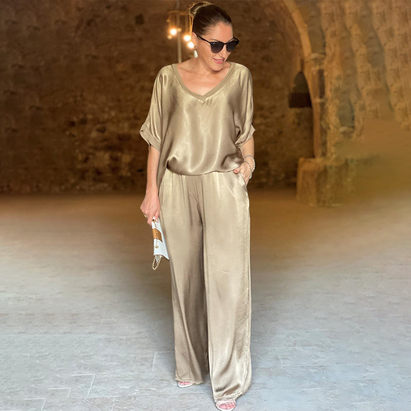 Set voor dames – Tyrell | Elegante Oversized Tweedelige Set Met V-Hals
