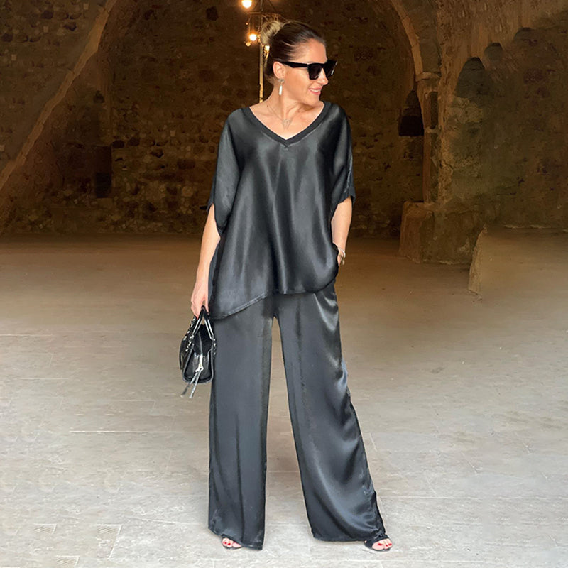 Set voor dames – Tyrell | Elegante Oversized Tweedelige Set Met V-Hals