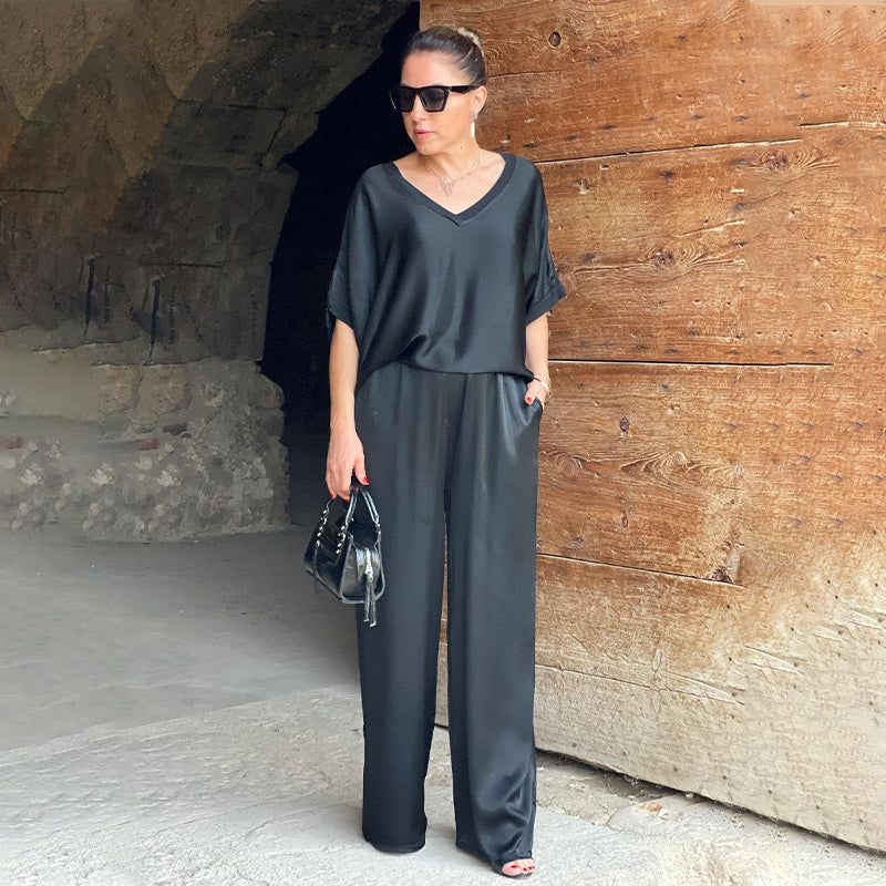 Set voor dames – Tyrell | Elegante Oversized Tweedelige Set Met V-Hals