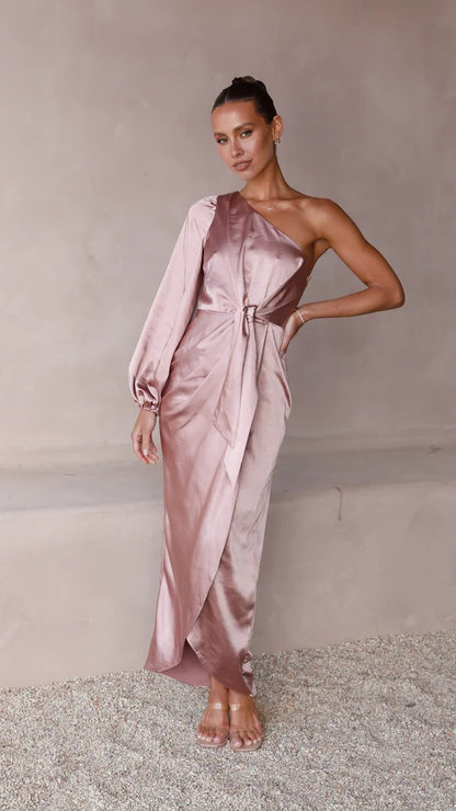 Xyza | Satijnen Maxi-jurk met één Schouder - Fashion Lab
